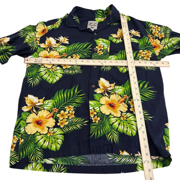 Steve & Barrys Classic Hawaiian Shirt Men's Large Black Yellow Floral Print - Picture 3 of 4